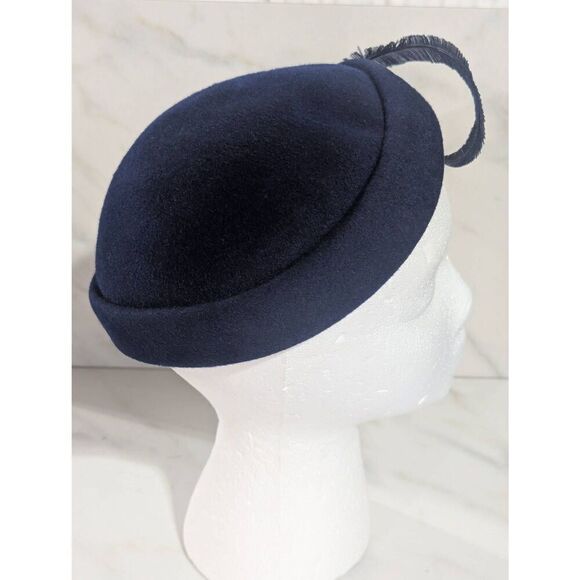 Neumann Women's Blue Endler Fair Field Vintage 40's Flat Wool Feather Embellishe - Picture 5 of 6